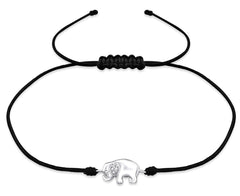 Sterling Silver CZ Crystal Elephant Corded Bracelet
