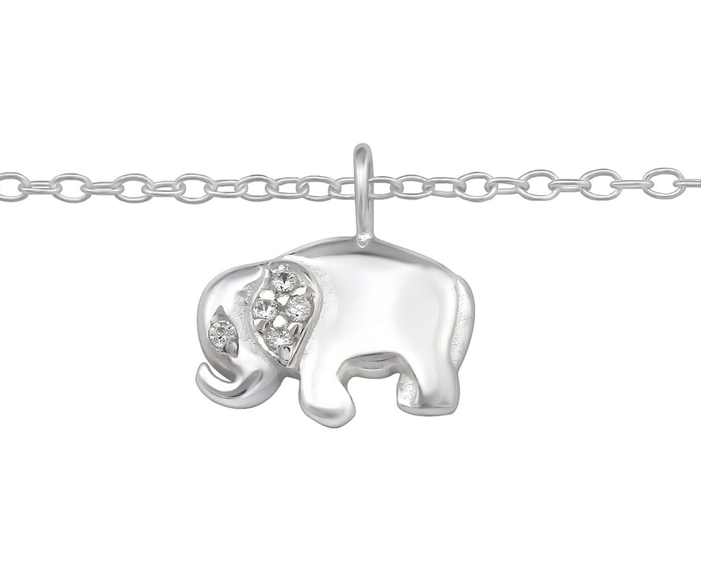 Sterling Silver CZ Crystal Elephant Anklet