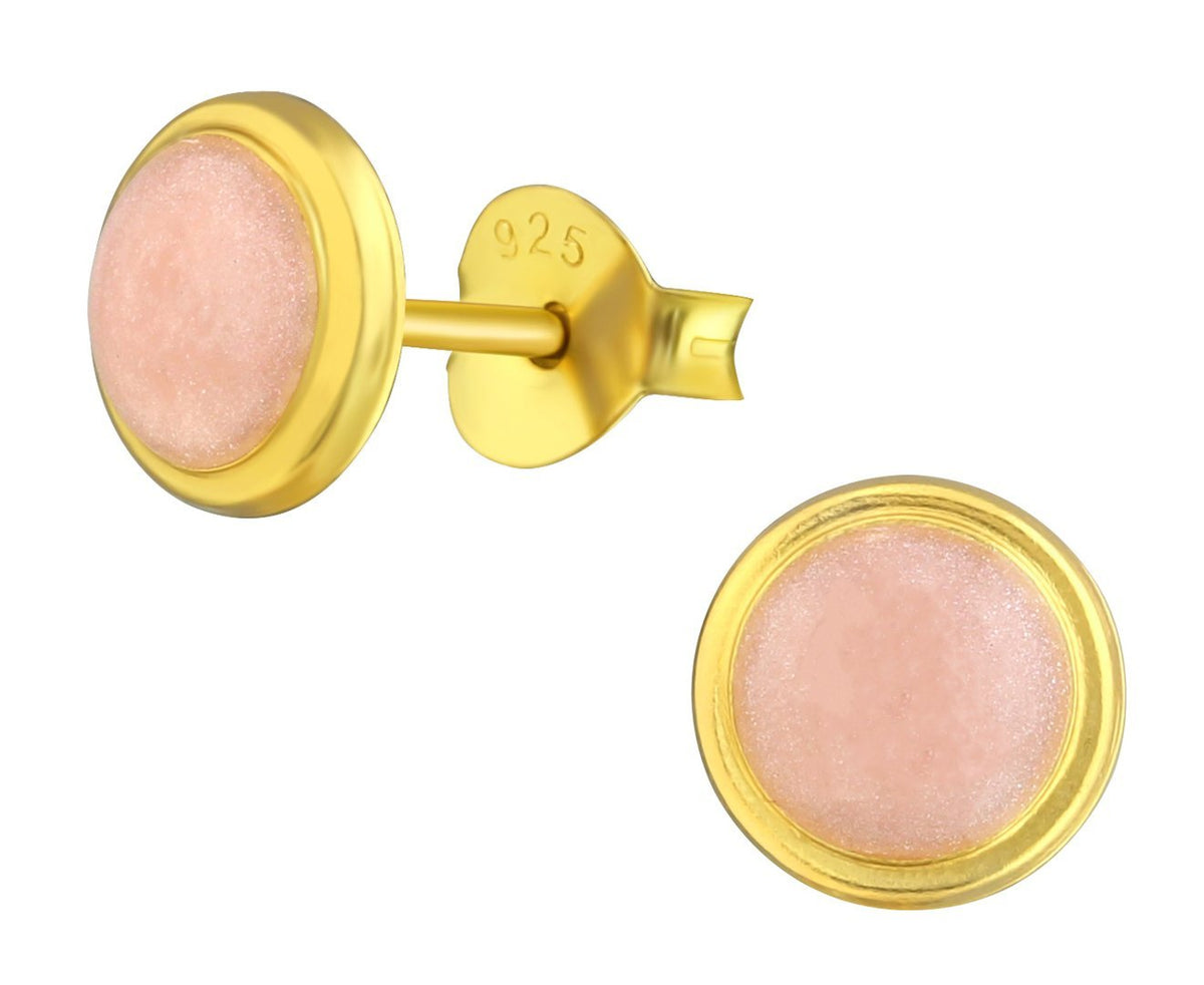 Sterling Silver Pink Shimmer Round Stud Earrings
