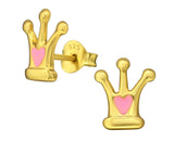 Children's Silver Light Pink Crown Stud Earrings