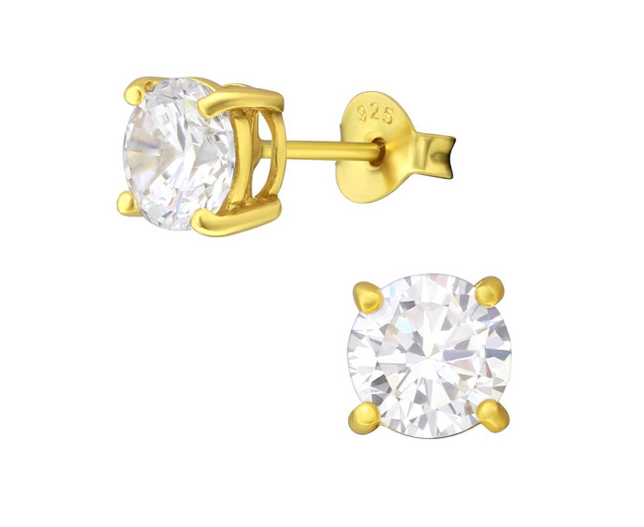 Sterling Silver CZ Crystal 6mm Silver Stud Earrings