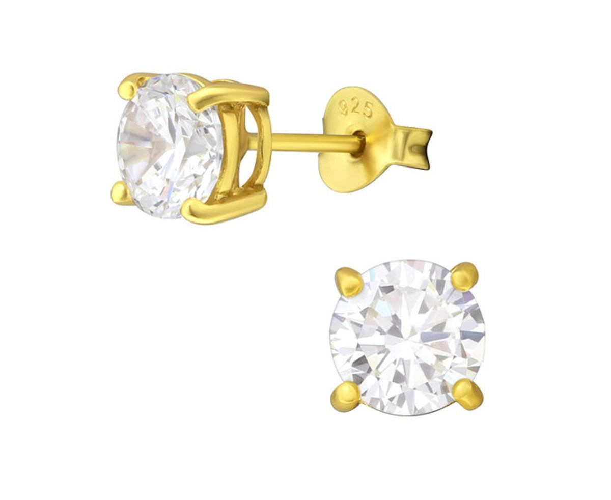 Sterling Silver CZ Crystal 6mm Silver Stud Earrings