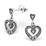Cubic Zirconia Silver Hanging Heart Stud Earrings