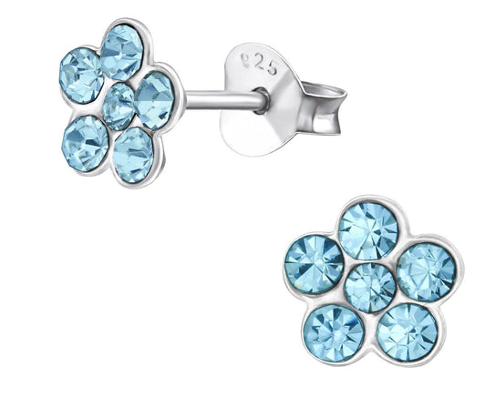 Childrens Silver Flower Aqua Earings