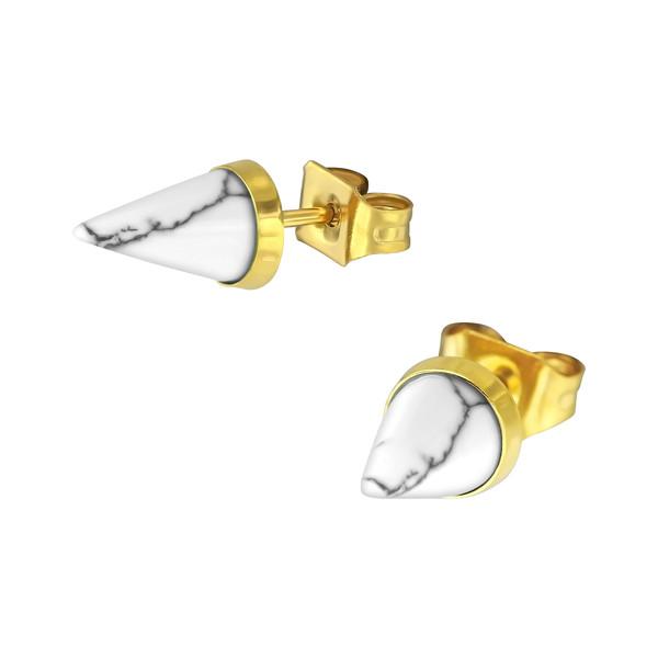 Gold Steel Cone Howlite Earrings