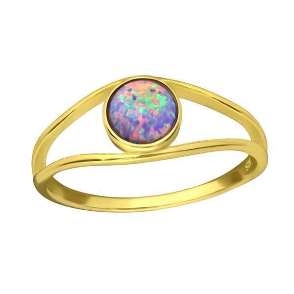 14 K Gold Plated Opal Round Ring With Multi Lavender