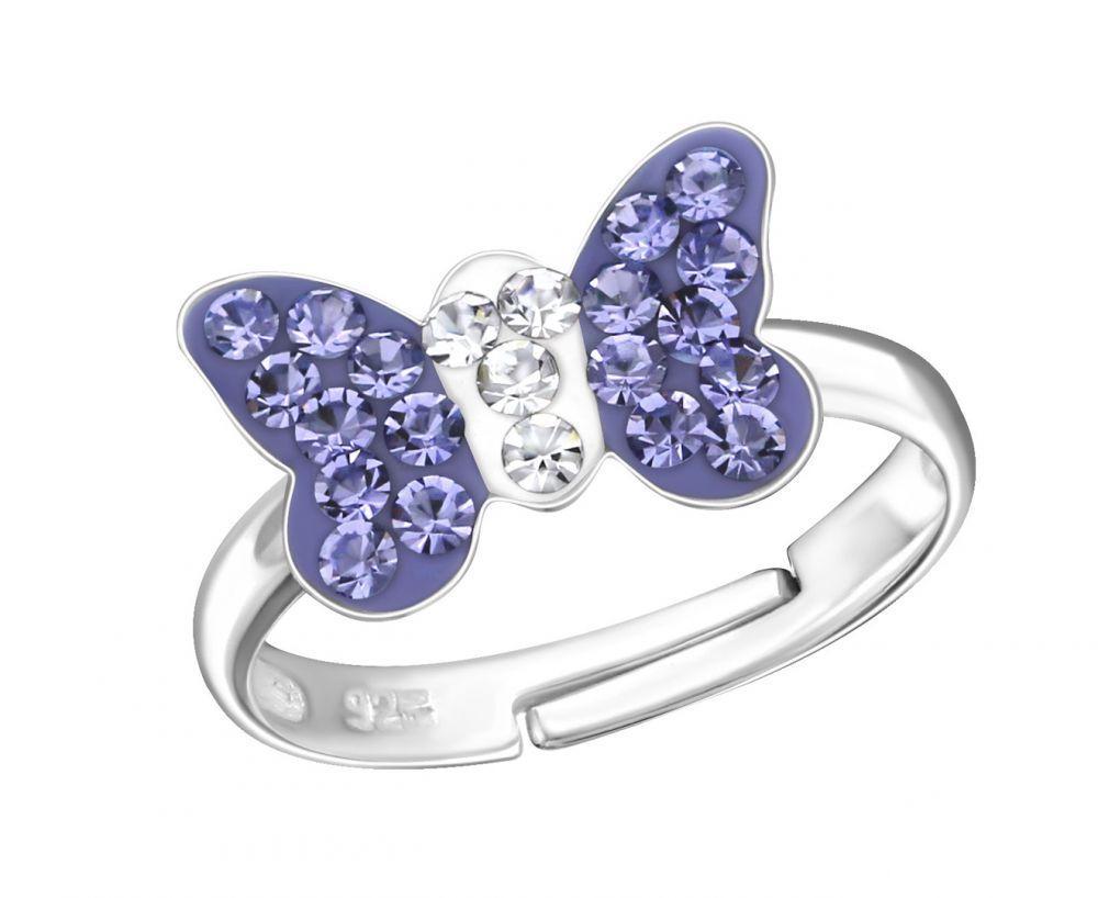 Children's Silver and Purple Butterfly Ring