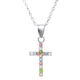 Childrens Multicolor Sterling Silver Cross Necklace
