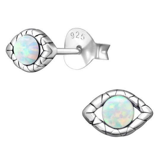 Sterling Silver Evil Eye Opal Earrings