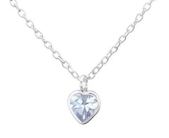 Children's Silver and CZ Amethyst Crystal Heart  Pendant Necklace