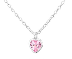 Children's Silver and CZ Amethyst Crystal Heart  Pendant Necklace