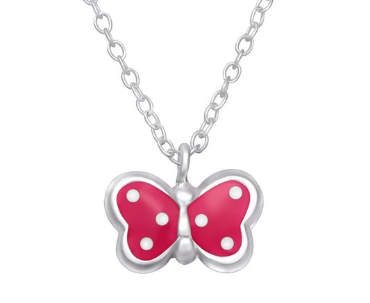 Children's Silver and Pink Spotted Butterfly Necklace