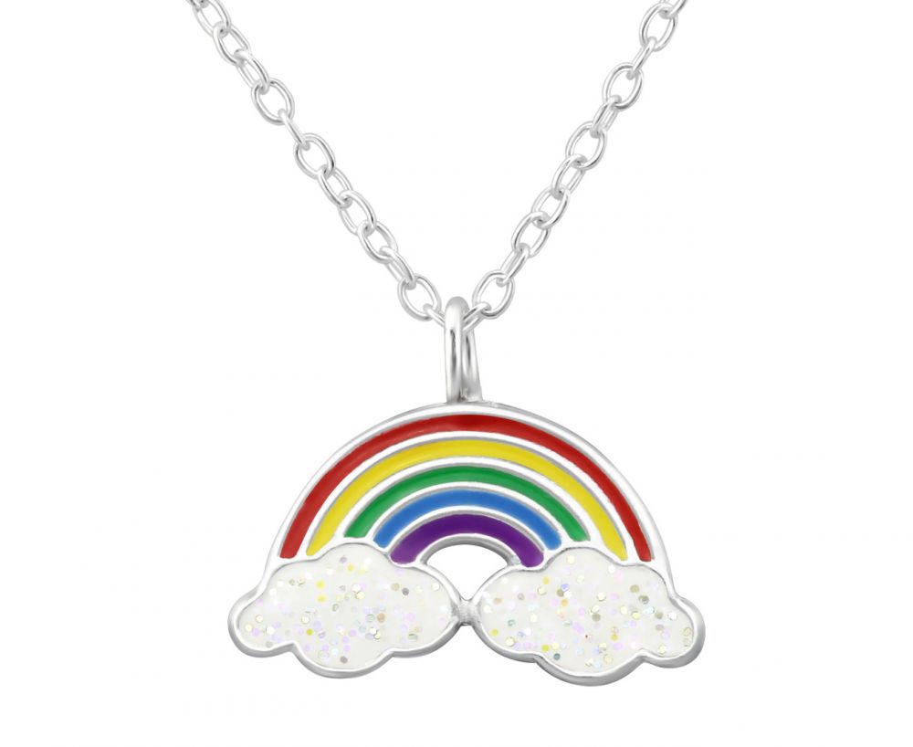 Children's Silver Rainbow and Clouds Necklace