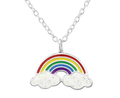 Children's Silver Rainbow and Clouds Necklace