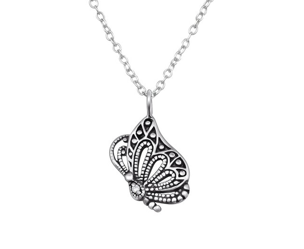 Butterfly Silver Necklace Oxidised