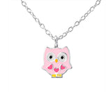 Children's Silver Owl Necklace with Hearts