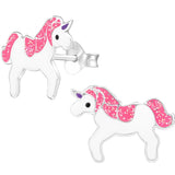 Children's Sterling Silver Unicorn Earrings Pink & White
