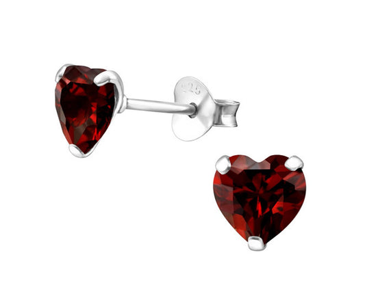 Cubic Zirconia Heart Garnet Ear Studs