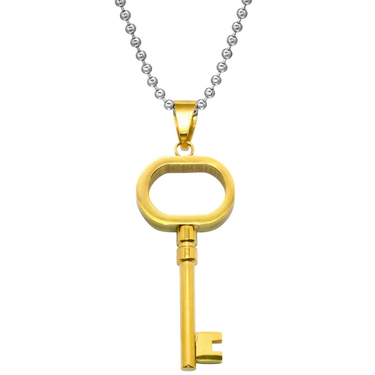 Gold Plated Steel Key Pendant Necklace