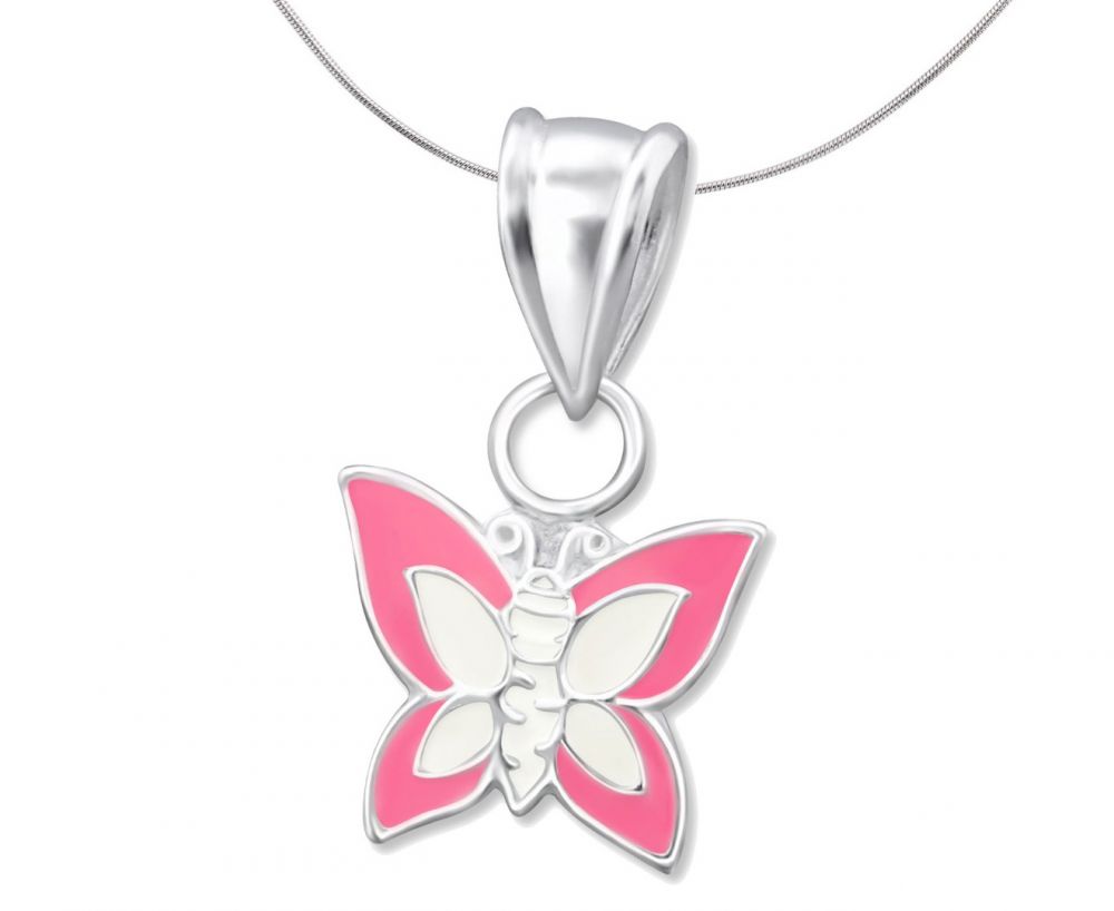 Children's Silver, Pink and White Butterfly Pendant