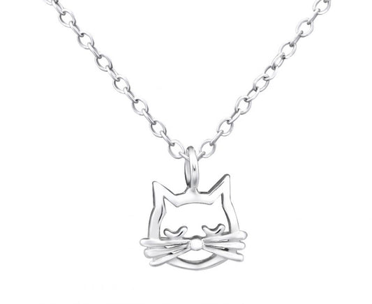 Children's Silver Cat Face Pendant