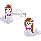 Children's Sterling Silver Mermaid Stud Earring - Brunette With Purple