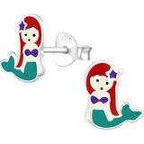Children's Sterling Silver Mermaid Stud Earring- Red and Green
