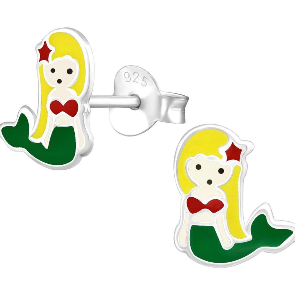 Kids Sterling Silver Mermaid Earring- Yellow & Green
