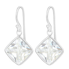 Sterling Silver Cubic Zirconia silver Square earrings