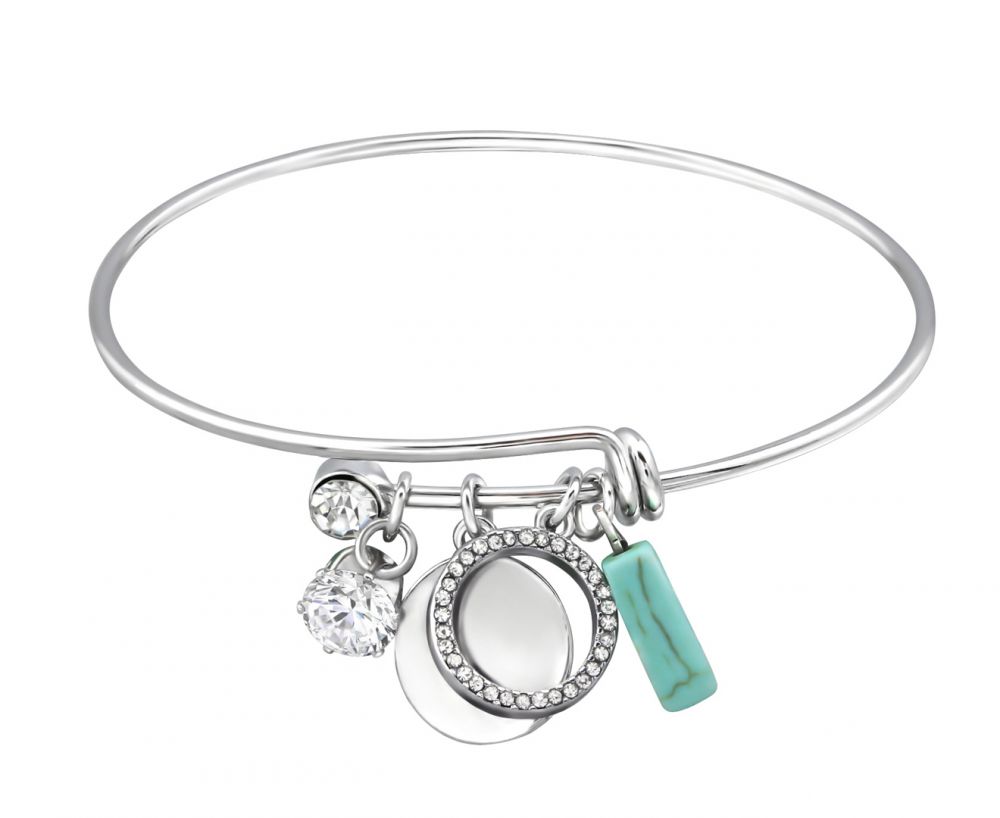 Geometric Charm Bangle with Crystal and Turquoise