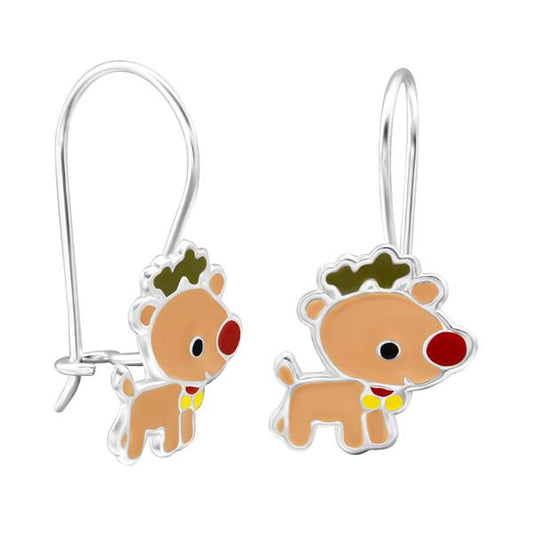 Kids Silver Reindeer Earrings