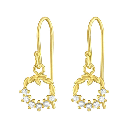 Gold CZ Crystal Christmas Wreath Earrings
