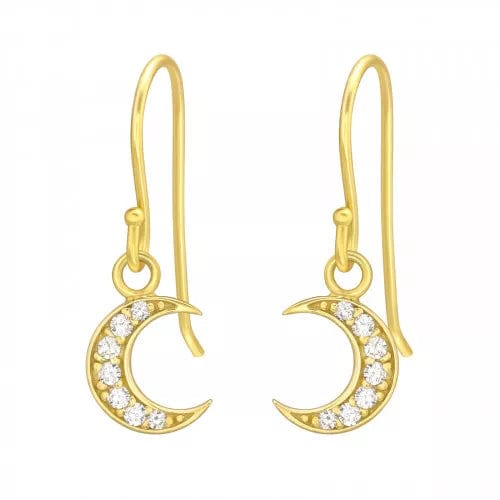 Gold Moon Earrings with Cubic Zirconia