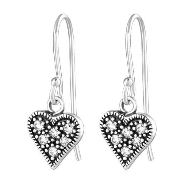 Oxidized Silver Heart Earrings