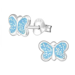 Children's Sterling Silver  Pink Glitter Butterfly Stud Earrings