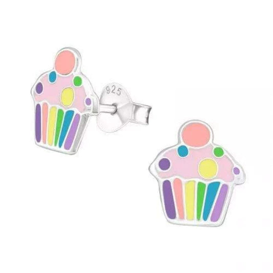 Children's Silver Cupcake Stud Earrings