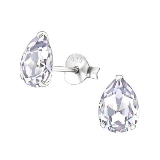 Silver Pear Stud Earrings with Swarovski Crystal