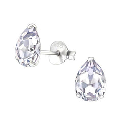 Silver Pear Stud Earrings with Swarovski Crystal
