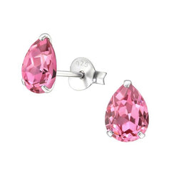 Silver Pear Stud Earrings with Swarovski Crystal