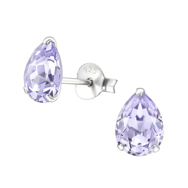 Silver Pear Stud Earrings with Swarovski Crystal