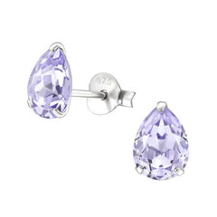 Silver Pear Stud Earrings with Swarovski Crystal