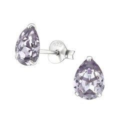Silver Pear Stud Earrings with Swarovski Crystal