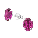 Silver Fuchsia Oval Stud Earrings With Swarovski Crystal