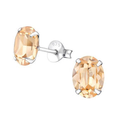 Silver Light Peach Oval Stud Earrings With Swarovski Crystal