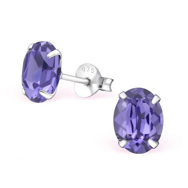 Silver Oval Stud Earrings With Swarovski Crystal