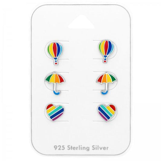  Rainbow Silver Earrings Set for Kids