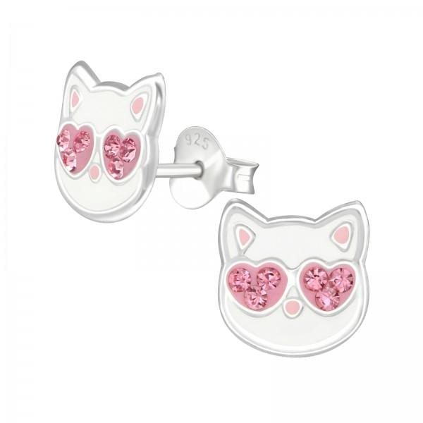 Kids Crystal Cat Stud Earrings