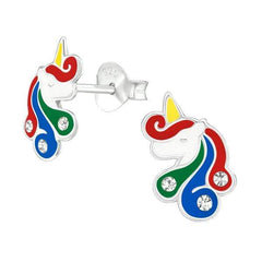 Kids  Silver Unicorn Crystal Stud Earrings