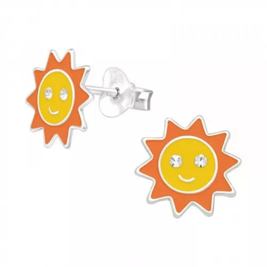 Kids Silver Sun Stud Earrings with Crystal and Epoxy