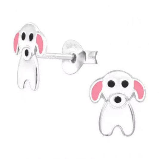 Children's Silver Dainty Dog Stud Earrings with Epoxy